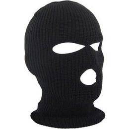 Full Face Cover Mask Three 3 Hole Balaclava Knit Hat Winter Stretch Snow Mask Beanie Hat Cap New Black Warm Face Masks190P