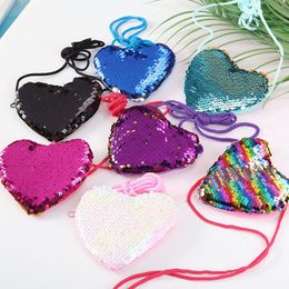Girls Sequin Heart Shape Purse Kids Designer Messenger Bag Coin Purse Mini Heart Shaped Shoulder Bags HHA701