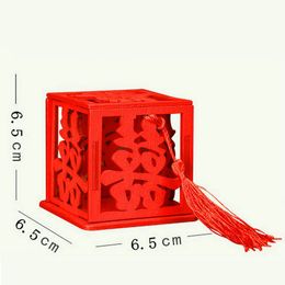 Chinese Red Double Happiness Wedding Favour Boxes Wooden Hollow Candy Box with Tassel Free Shipping WB999