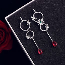 Wholesale-CZ diamonds Dangle earrings for women long bee ruby earring sweet girl gift fashion Jewellery wedding Holiday decorations 00878
