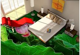 Chinese style abstract lotus 3D floor painting stickers wallpaper for bathroom waterproof