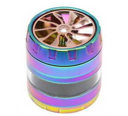 Transparent Metal Smoke Grinder with 63 mm 4 Layer Angle Defect on Top Cover Side of Rotating Maple Leaf