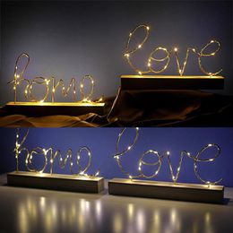 Wooden LED Light Ornaments Creative Letters Figurines Gift for Valentine's Day Indoor Bedside Decorative Accessories wholesale