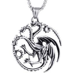 Factory Direct Titanium Steel Right Game Dragon Pendant Punk Necklace Retro Stainless Steel Casting Three-Headed Dragon Pendant