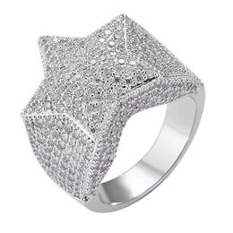 Hip Hop Mens Rings Iced Out Five-Pointed Star Micro Pave Zircon Rings for Men Women Fashion Rock Jewellery