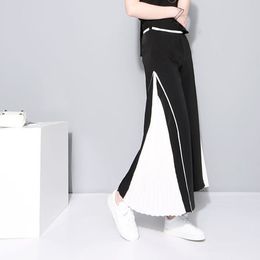 Women wide leg pants 2020 unique stitching pleated chiffon culottes wide leg pants pantyhose female casual pants female 245