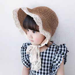 Children bucket hat Summer Lace Bowknot Girls Fashion Sunblock Hat Parent-Child Sun Hat Kids Grass Braid Beach Sun Caps S143