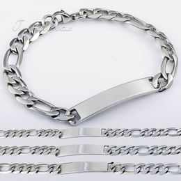 8.66 inch fashion silver 9mm wide stainless steel NK Chain Figaro Link ID Bracelet women mens Hip-Hop Jewellery