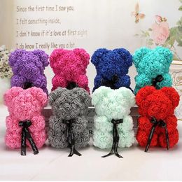 Stuffed Plush Animals HOT Valentines Day Gift 25cm Red Rose Teddy Bear Rose Flower Artificial Decoration Christmas Gifts Women Valentines Gift 15 Colours 240314
