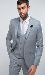 Brand New Grey Groom Tuxedos Peak Lapel Groomsman Wedding 3 Piece Suit Excellent Men Business Prom Jacket Blazer(Jacket+Pants+Tie+Vest) 2680