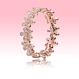 Top Fashion 18K Rose gold RING Women Weding Jewelry for Pandora 925 Real silver CZ diamond Crystal Daisy Flower Rings with Original box