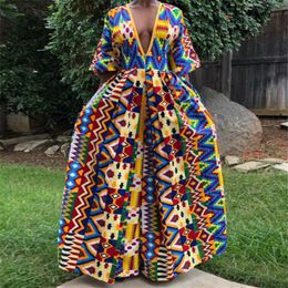 Women Jumpsuit 2020 African Dresses For Women Wide Leg Pants V-neck Blouse Trousers Dashiki Print African Clothes Vestios Robes