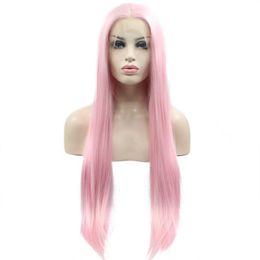 Cosplay 26inch Straight Hair Wig Lace Front Wigs with Natural Hairline Pink Colour High Temperature Fibre Synthetic Wig for Black Women