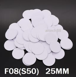 IC Coin Card 25mm F08 PVC stickers with 3M glue RFID coin tags RFID IC Key Tags Token For Access Control 1000pcs