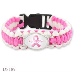 new 7 styles Pink Breast Cancer Fighter Hope Ribbon Awareness Paracord Bracelets Blue Yellow Black Outdoor Camping
