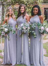 New Simple Chiffon Bridesmaid Dresses One Shoulder Pleats Long A Line Wedding Guest Dresses Country Maid Plus Size Of Honor Gowns
