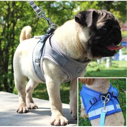 Dog Cat Harness Pet Adjustable Reflective Vest Walking Lead Leash for Puppy Polyester Mesh Harness for Small Medium Dog Pet Supplies