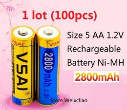 1.2v rechargeable batteries UK - 100pcs 1 lot Size 5 1.2V 2800mAh Ni-MH Rechargeable Battery 1.2 Volt Ni MH batteries free shipping
