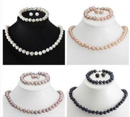 Genuine Real Freshwater Cultured7-8 Pearl Necklace18'' Bracelet8'' & Earrings Set Women