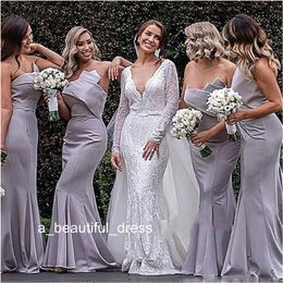 Elegant Mermaid Strapless Long Bridesmaids Dresses New Western Country Garden Wedding Guest Dress Pleats Long Trumpet