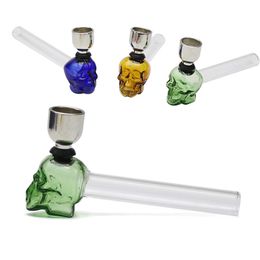 Newest Colorful Pyrex Skull Shape Glass Bong Smoking Tube Portable Handpipe Handmade Innovative Design Herb Tobacco Metal Filter Bowl DHL