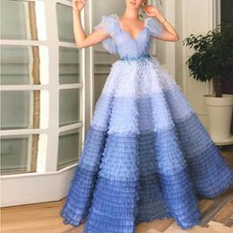 Contrast Colour Prom Dresses Sweetheart Beads Sequins Capped Tiered Skirts Girls Pageant Gowns vestido de festa Sexy Evening Dress