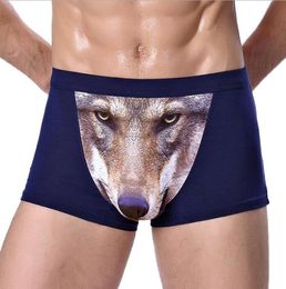 New Brand Cotton Sexy Funny Male Underwear Wolf Cartoon Boxer Shorts Men's Shorts U Pouch Men Underwear Male Underpants Man