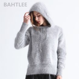 BAHTLEE Winter Women Angora Knitted Pullovers Sweater With cap Jumpe Long Sleeves keep warm loose Stye thick four colorMX190927