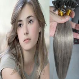 Nail U Tip Human Hair Extension grey virgin hair 100g extension grey cheratina 100S ash blonde hair extensions