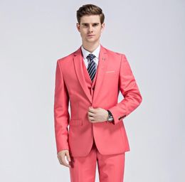 Fashion Coral Groom Tuxedos Notch Lapel Groomsmen Mens Wedding Dress Excellent Man Jacket Blazer Business Suit(Jacket+Pants+Vest+Tie) 1826