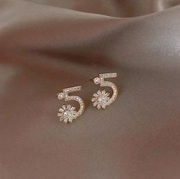 Fashion-2020 New French 5 Word Stud Earrings Silver Pin Micro Inlaid Flash Diamond Earrings Female Zircon Sunflower Mori Wild Earrings