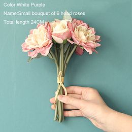 10Pcs/lot Artificial Flowers 6 Heads Rose Bunch Silk Flowers Decoration Home Table Wedding Hand Hold Bouquet Fake Flowers Roses