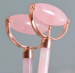 Factory price jade roller face massager rose quartz anti aging jade stone roller rose gold metal