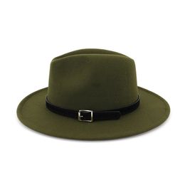 Fashion- Imitation Woollen Top Hat Women Men Ladies Fedoras Top Jazz Hat with Leather Belt Round Caps Bowler Hats