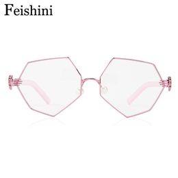 Wholesale-FEISHINI Brand Designer Crystal Ornament Geometric Superstar EyWomen Vintage Fashion Transparent Glasses frame Luxury