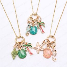 nuovo design bambino fai da te carino collana a catena conchiglia / collana ciondolo cavalluccio marino per gioielli regalo per bambini ragazze colore oro