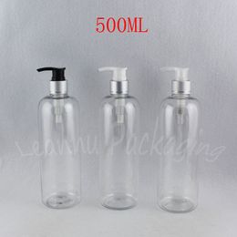 500ML Transparent Round Shoulder Plastic Bottle , 500CC Makeup Sub-bottling , Lotion / Shampoo Packaging Bottle ( 15 PC/Lot )