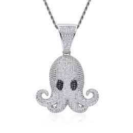 Iced Animal Pctopus Hip Hop Pendant With Rope Chain Gold Silver Colour Bling Cubic Zircon Men's Necklace Jewellery For Gift