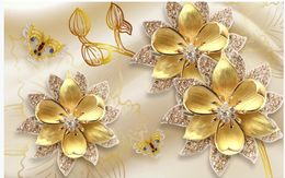 Custom Any Size Mural Wallpaper European Style Gold Jewellery flower Living Room Bedroom TV Backdrop