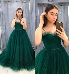 Setwell Spaghetti A-line Evening Dresses Sweetheart Sleeveless Pleated Tulle Floor Length Prom Party Gowns With Belt