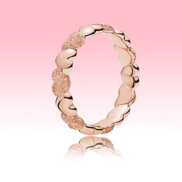 NEW Matte Brilliance Heart Band Ring 18K Rose gold plated Women Wedding Love Ring for Pandora Real 925 silver Rings with Original box