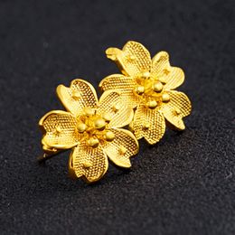 Cute Lovely Golen Flower Shaped Stud Earrings 18K Yellow Gold Filled Womens Girls Earrings Charm Gift