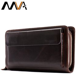 MVA Men's Clutch Male Wallet Men's Genuine Leather Double Zipper Clutch Bags purse for men Passport Phone Wallets