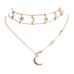 Crystal Star Moon Necklace Gold Choker Multilayer Necklaces Pendant Summer Fashion Jewellery for Women will and sandy