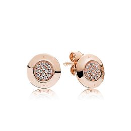 Classic round CZ diamond stud earrings for Pandora 925 sterling silver rose gold plated / 18K gold plated elegant ladies earrings