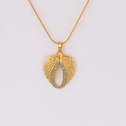 Gold Plated Angel Wings Religious Amulet With Crystal Snake Chain Women Men Necklace