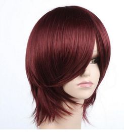 FREE SHIPPIN + New wig Cosplay Short Red Brown Straight EX-Long Bang wig