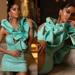 Mint Green Cocktail Dresses with Ruffles Designer Sexy Party Dress Black Girls Short Prom Evening Gowns Club Wear