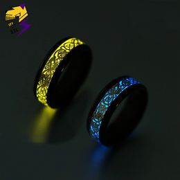 Yellow Glowing Luminous Dragon Rings Men Stainless Steel Glow in the Dark Fluorescent Ring Women Wedding Aneis Fashion Jewellery