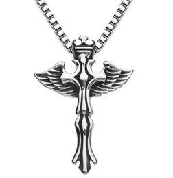 Vintage Wings Cross Titanium Steel Pendant Necklace Trendy Personality Stainless Steel Pendant Jewellery Punk Style